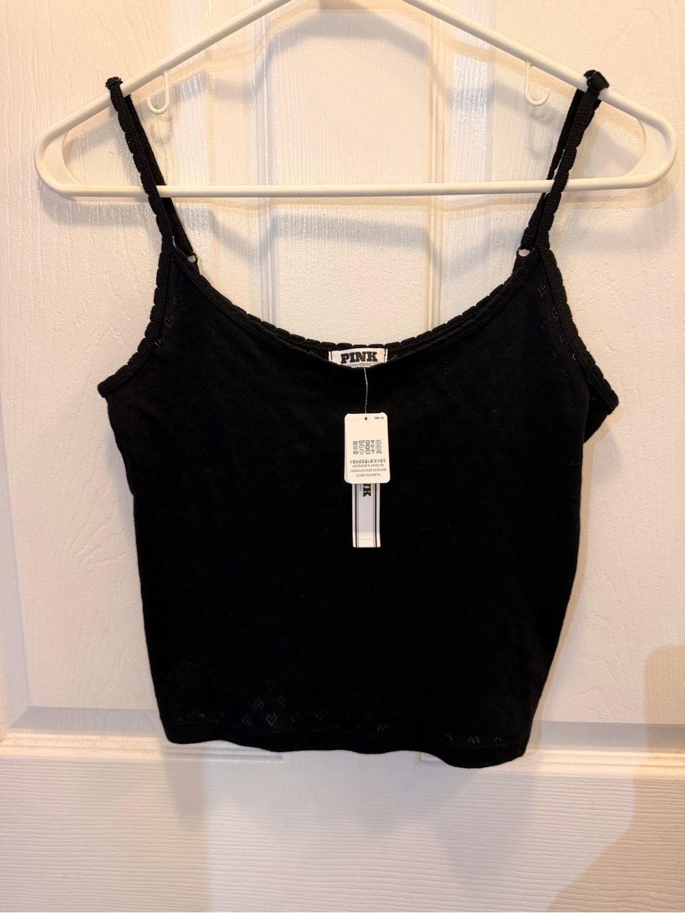 PINK Victoria's Secret Black Knit Lace-Trim Camisole
